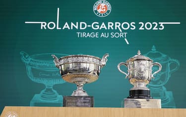 MEN'S and WOMEN'S ROLAND GARROS trophy drduring the draw of the French Open of Tennis of Roland Garros 2023, Paris, FRANCE-25/05/2023 //LABELIMAGES_Sipa.15609/Credit:Baratoux/LABEL IMAGES/SIPA/2305261423