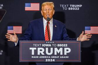 Former US President and Republican presidential hopeful Donald Trump speaks during a "Commit to Caucus" rally in Clinton, Iowa, on January 6, 2024. (Photo by TANNEN MAURY / AFP) (Photo by TANNEN MAURY/AFP via Getty Images)