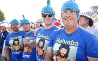 European fans show support for Team Europe's Jon Rahm on day two of the 44th Ryder Cup at the Marco Simone Golf and Country Club, Rome, Italy. Picture date: Saturday September 30, 2023.