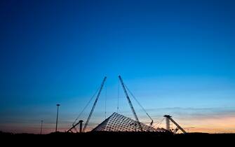 Building yard of the "Città dello Sport" ("Sport City") designed by Santigo Calatrava, in Rome (Tor Vergata area).