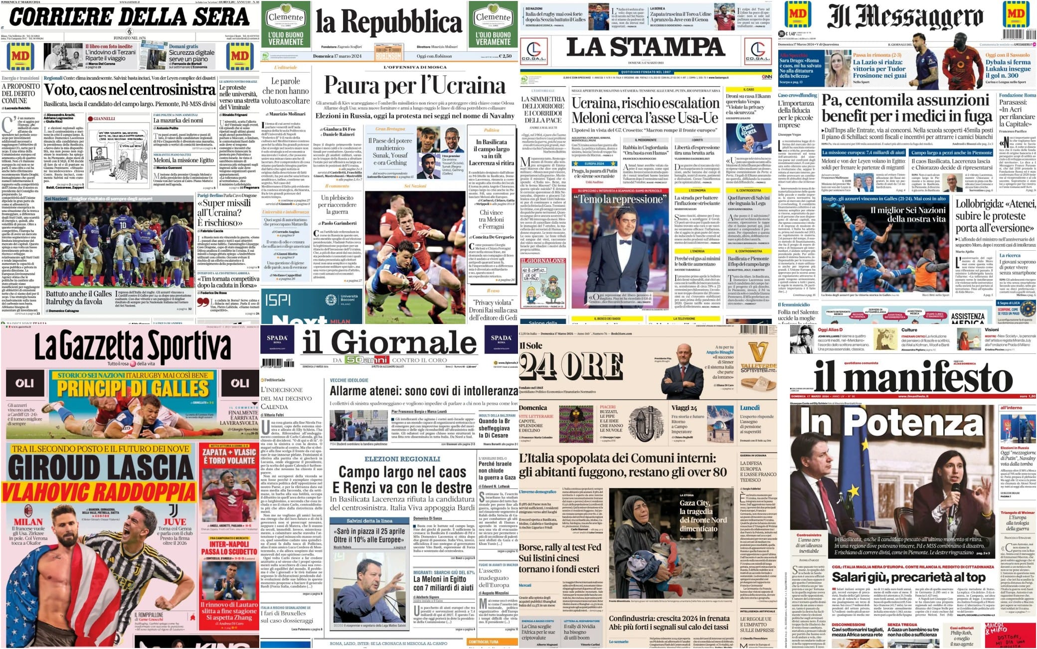 Le prime pagine dei quotidiani di oggi 17 marzo la rassegna