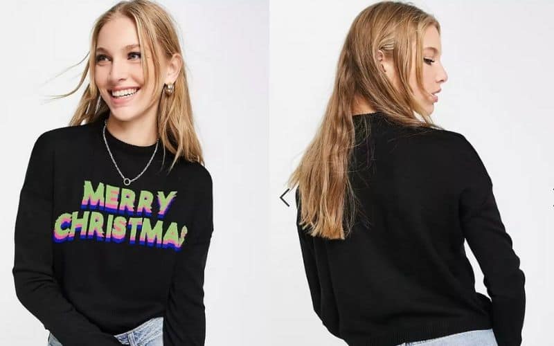 Asos – Maglione natalizio nero con logo Merry Christmas