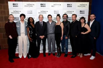 NEW YORK, NEW YORK - JUNE 09: (L-R) James Hiroyuki Liao, Kingston Rumi Southwick, Nana Mensah, David E. Kelley, Jake Gyllenhaal, Anne Sewitsky, Greg Yaitanes, Peter Sarsgaard, Rachel Rusch Rich and Matthew Tinker attend the "Presumed Innocent" Premiere during the 2024 Tribeca Festival at BMCC Theater on June 09, 2024 in New York City. (Photo by Dimitrios Kambouris/Getty Images for Tribeca Festival)