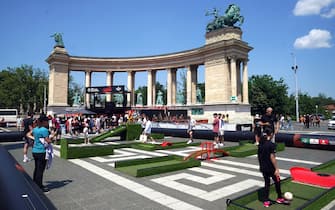 Football activities happening in Heroes' Square ahead of the UEFA Europa League Final at the Puskas Arena, Budapest. Picture date: Wednesday May 31, 2023.