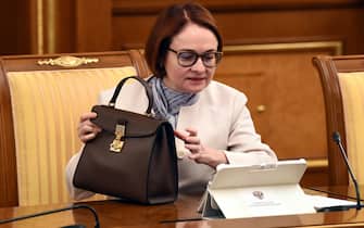 The meeting of the Russian government. Chairman of the Central Bank of Russia Elvira Nabiullina before the meeting.
July 18, 2019. Russia, Moscow. Photo credit: Dmitry Dukhanin/Kommersant/Sipa USA