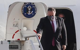 US Secretary of State Mike Pompeo  arrives at  military airport of Ciampino, near Rome 30 September 2020. ANSA/FABIO FRUSTACI