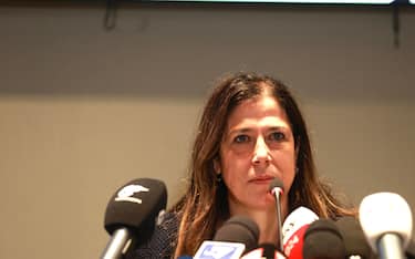 La conferenza stampa di Alessandra Todde dopo la vittoria alle regionali in Sardegna, Cagliari, 27 febbraio 2024. ANSA/ FABIO MURRU