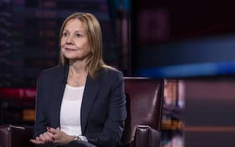 Mary Barra, chief executive officer of General Motors Co., during a Bloomberg Television interview in New York, US, on Thursday, Feb. 16, 2023. Barra discussed electric vehicles and global economics. Photographer: Victor J. Blue/Bloomberg