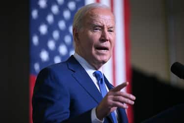 US President Joe Biden speaks about his Investing in America agenda, at Gateway Technical College in Sturtevant, Wisconsin, on May 8, 2024. Biden is highlighting a major investment by Microsoft in Racine, Wisconsin, a city on the shores of Lake Michigan, as part of the president's plan of "growing the economy from the middle-out and bottom-up," the White House said. (Photo by Mandel NGAN / AFP) (Photo by MANDEL NGAN/AFP via Getty Images)