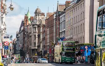 Dublin, Ireland- A busy road in the city of Dublin, the capitol of the Republic of Ireland located on Ireland's eastern coast.