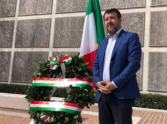 Il Vicepremier e Ministro Matteo Salvini rende omaggio ai caduti per la libertà che riposano nel cimitero americano di Firenze, 25 Aprile 2023. INSTAGRAM MATTEO SALVINI