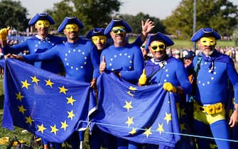 European fans on day two of the 44th Ryder Cup at the Marco Simone Golf and Country Club, Rome, Italy. Picture date: Saturday September 30, 2023.