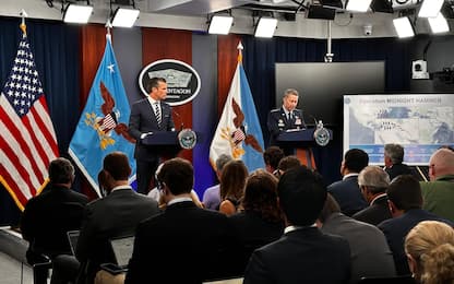 WASHINGTON, UNITED STATES - JUNE 22: US Secretary of Defense Pete Hegseth (L) and Chairman of the Joint Chiefs of Staff Air Force Gen. Dan Caine (R) attend press conference at Pentagon in Washington, United States on June 22, 2025. (Photo by Yasin Ozturk/Anadolu via Getty Images)