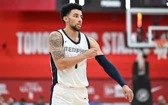 LAS VEGAS, NEVADA - JULY 15: Scotty Pippen Jr. #1 of the Memphis Grizzlies looks on against the Dallas Mavericks in the first half of a 2024 NBA Summer League game at the Cox Pavilion on July 15, 2024 in Las Vegas, Nevada. The Grizzlies defeated the Mavericks 108-88. NOTE TO USER: User expressly acknowledges and agrees that, by downloading and or using this photograph, User is consenting to the terms and conditions of the Getty Images License Agreement. (Photo by Candice Ward/Getty Images)