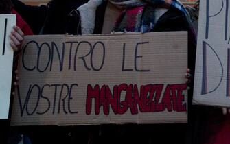 Manifestazione dalla Rete degli Studenti Medi 'contro le manganellate e la gestione del ministro dell'Interno Matteo Piantedosi" in riferimento agli eventi accaduti a Pisa, Firenze e Catania, tra manifestanti e Forze dell'Ordine, Roma, 25 febbraio 2024. ANSA/ANGELO CARCONI