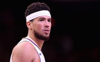 PHOENIX, ARIZONA - NOVEMBER 22: Devin Booker #1 of the Phoenix Suns during the second half of the NBA game at Footprint Center on November 22, 2023 in Phoenix, Arizona. The Suns defeated the Warriors 123-115. NOTE TO USER: User expressly acknowledges and agrees that, by downloading and or using this photograph, User is consenting to the terms and conditions of the Getty Images License Agreement.  (Photo by Christian Petersen/Getty Images)