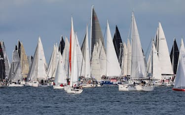 La partenza della Barcolana numero 56, la regata piu' grande del mondo, con 1.757 imbarcazioni iscritte, Trieste, 13 ottobre 2024. //The start of Barcolana number 56, the largest regatta in the world, with 1,757 boats registered, Trieste, Italy, 13 October 2024.ANSA/ GABRIELE COZZOLI
