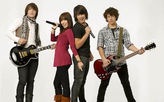 CAMP ROCK - Kevin Jonas as "Jason," Demi Lovato as "Mitchie Torres," Joe Jonas as "Shane Gray," and Nick Jonas as "Nate" star in "Camp Rock" on Disney Channel. (DISNEY CHANNEL/BOB D'AMICO)