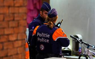 BRUSSELS, BELGIUM - OCTOBER 16: police discussing because of a terrorist threat during the Group F - UEFA EURO 2024 European Qualifiers match between Belgium and Sweden at King Baudouin Stadium on October 16, 2023 in Brussels, Belgium. (Photo by Joris Verwijst/BSR Agency/Getty Images)