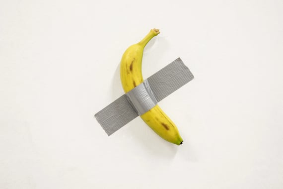 Maurizio Cattelan, Comedian, 2019. Banana and adhesive tape. Photo, Zeno Zotti. Courtesy, Maurizio Cattelan’s Archive. Courtesy Perrotin