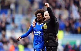Leicester City manager Enzo Maresca with Hamza Choudhury following the Sky Bet Championship match at the King Power Stadium, Leicester. Picture date: Saturday April 20, 2024.
