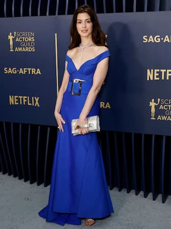 LOS ANGELES, CALIFORNIA - FEBRUARY 24: Anne Hathaway attends the 30th Annual Screen Actors Guild Awards at Shrine Auditorium and Expo Hall on February 24, 2024 in Los Angeles, California. (Photo by Frazer Harrison/Getty Images)