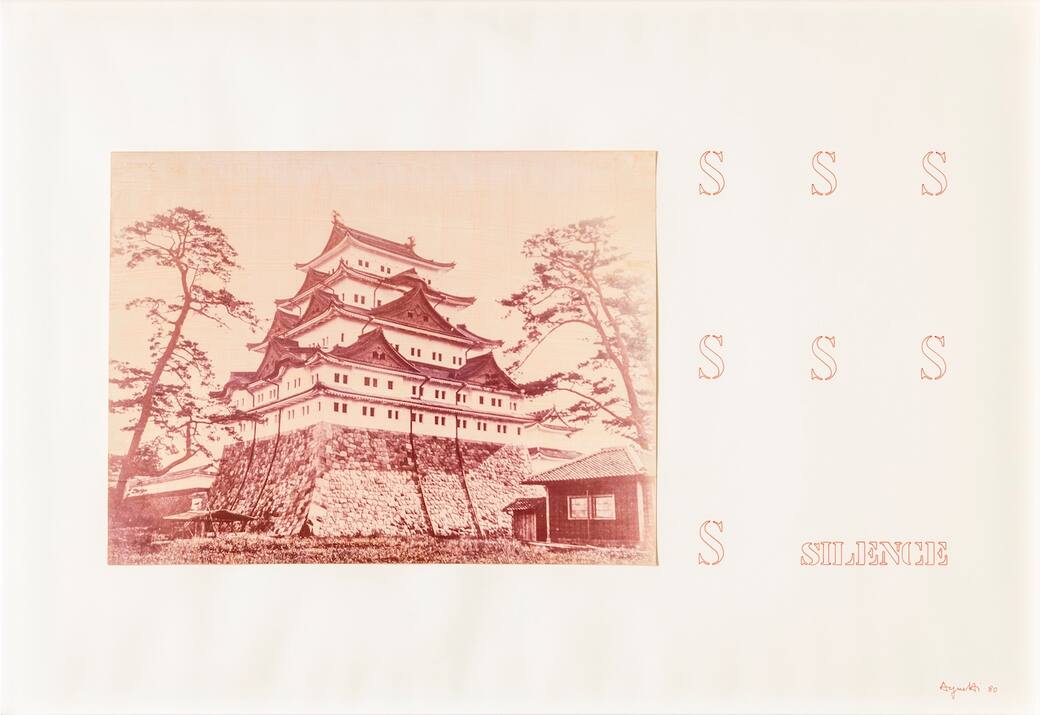 Vincenzo Agnetti, Silence. Dopo le grandi manovre, 1980. Collage fotografico e china su carta. Collezione Museo MAGA, Gallarate