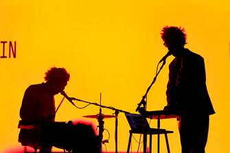 INDIO, CALIFORNIA - APRIL 19: (FOR EDITORIAL USE ONLY) Louis Cole and Sam Gendel of Clown Core performs at Sonora Tent during the 2024 Coachella Valley Music and Arts Festival at Empire Polo Club on April 19, 2024 in Indio, California. (Photo by Theo Wargo/Getty Images for Coachella)