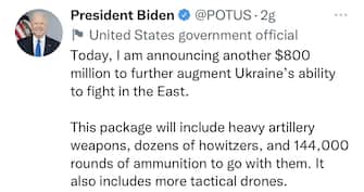 Joe Biden ha inviato un nuovo pacchetto di 800 milioni di dollari in aiuti militari e altri 500 milioni in aiuti economici (oltre a vietare l’attracco nei porti Usa a qualsiasi nave collegata alla Russia)