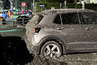 Foto LaPresse 13 agosto 2023 Bardonecchia, Italia - cronaca - Il torrente che attraversa il centro di Bardonecchia &#xe8; esondato nei pressi della piazza del municipio e di via Einaudi: una colata di fango e detriti in pieno centro