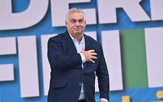Viktor Orban during traditional Lega party rally in Pontida (Bergamo), 6 October 2024. 
ANSA/MICHELE MARAVIGLIA