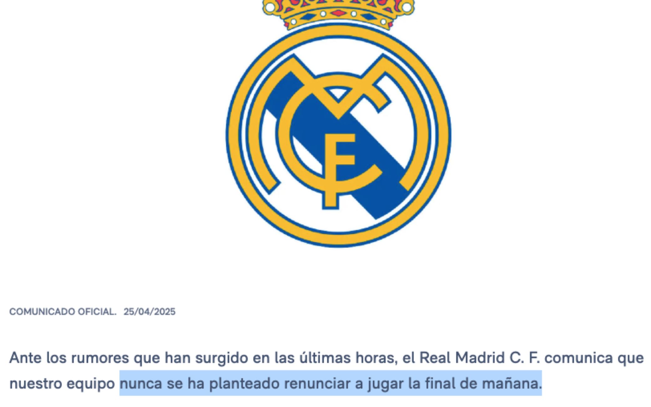 Il Real conferma (con un nuovo comunicato): la partita si giocherà