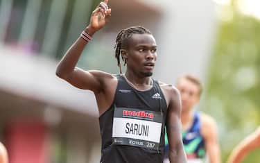 epa09423835 Michael Saruni of Kenya wins the men`s 800 m at the CITIUS Meeting in Berne, Switzerland, 21 August 2021.  EPA/ULF SCHILLER