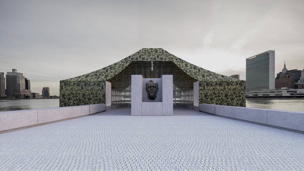 Ai Weiwei, Camouflage, 2025. Rendering of installation looking Southwest. Image © Ai Weiwei