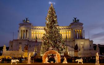 Chirstmas tree in Venice Square, Rome, Italy