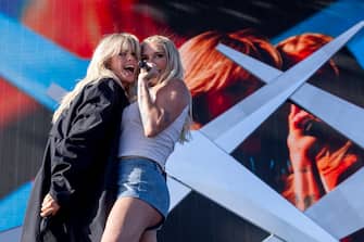 INDIO, CALIFORNIA - APRIL 14: (FOR EDITORIAL USE ONLY) ReneÃ© Rapp and Kesha perform onstage at the 2024 Coachella Valley Music and Arts Festival at Empire Polo Club on April 14, 2024 in Indio, California. (Photo by Emma McIntyre/Getty Images for Coachella)