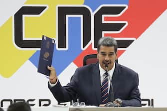 epaselect epa11507010 President of Venezuela Nicolas Maduro speaks during the delivery of the swear act of elected president in Caracas, Venezuela, 29 July 2024. According to the first report from the National Electoral Council (CNE), Maduro was re-elected for a third consecutive term in the elections held on 28 July, in which he obtained 51.2 percent of the votes (5,150,092 votes), while the standard-bearer of the majority opposition, Edmundo Gonzalez Urrutia, obtained 4,445,978 votes, which represents 44.2 percent of the votes.  EPA/RONALD PENA R