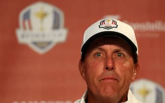 Phil Michelson of Team USA faces the media before his practise round at Hazeltine National Golf Club.  

Material must be credited "The Times/News Syndication" unless otherwise agreed. 100% surcharge if not credited. Online rights need to be cleared separately. Strictly one time use only subject to agreement with News Syndication