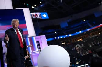 MILWAUKEE, WISCONSIN - JULY 18: Republican presidential nominee, former U.S. President Donald Trump celebrates on stage after officially accepting the Republican presidential nomination on the fourth day of the Republican National Convention at the Fiserv Forum on July 18, 2024 in Milwaukee, Wisconsin. Delegates, politicians, and the Republican faithful are in Milwaukee for the annual convention, concluding with former President Donald Trump accepting his party's presidential nomination. The RNC takes place from July 15-18. (Photo by Andrew Harnik/Getty Images)