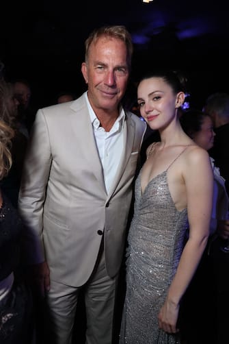 LOS ANGELES, CALIFORNIA - JUNE 24: Kevin Costner (L) and Ella Hunt at the Los Angeles Premiere of "Horizon: An American Saga - Chapter 1" After party at STK Steakhouse at W Los Angeles on June 24, 2024 in Los Angeles, California. (Photo by Eric Charbonneau/Getty Images for Warner Bros.)