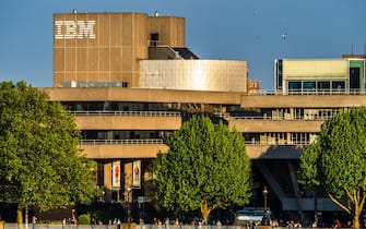 IBM Southbank London - the brutalist style riverside IBM offices on London's South Bank, architect Denys Lasdun 1985 (also National Theatre next door)