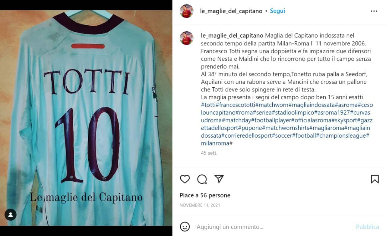 Maglia indossata da Francesco Totti in Milan-Roma 1-2 dell'11 novembre 2006