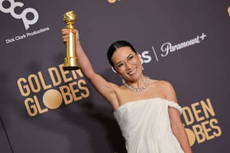 Ali Wong poses with the award for Best Performance by a Female Actor in a Limited Series, Anthology Series, or a Motion Picture Made for Television in "Beef." at the 81st Golden Globe Awards held at the Beverly Hilton Hotel on January 7, 2024 in Beverly Hills, California. (Photo by John Salangsang/Golden Globes 2024/Golden Globes 2024 via Getty Images)