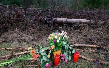 14 March 2023, North Rhine-Westphalia, Freudenberg: Flowers and candles were laid at the place where the murdered girl Luise was found. The autopsy of the body revealed numerous knife wounds. The twelve-year-old girl had been found dead on Sunday near a bicycle path on Rhineland-Palatinate territory directly on the state border with North Rhine-Westphalia. The child had been reported missing on Saturday. Photo: Roberto Pfeil/dpa (Photo by Roberto Pfeil/picture alliance via Getty Images)