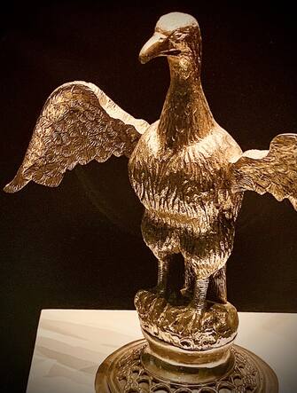 Golden Ampulla eagle on display at the Tower of London