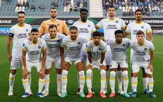 Maccabi players pictured ahead of a soccer game between Belgian soccer team KAA Gent and Israeli Maccabi Tel Aviv, Thursday 05 October 2023 in Gent, on day 2 of the group phase of the UEFA Conference League competition, in group B. BELGA PHOTO KURT DESPLENTER (Photo by KURT DESPLENTER / BELGA MAG / Belga via AFP) (Photo by KURT DESPLENTER/BELGA MAG/AFP via Getty Images)