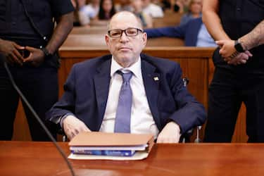 NEW YORK, NEW YORK - JULY 19: Former film producer Harvey Weinstein appears in Manhattan Criminal Court on July 19, 2024 in New York City. Prosecutors are preparing to retry the former movie mogul following the reversal of his 2020 rape conviction. (Photo by Kena Betancur-Pool/Getty Images)