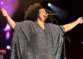 INDIO, CALIFORNIA - APRIL 19: (FOR EDITORIAL USE ONLY) Brittany Howard performs at the Gobi Tent during the 2024 Coachella Valley Music and Arts Festival at Empire Polo Club on April 19, 2024 in Indio, California. (Photo by Theo Wargo/Getty Images for Coachella)