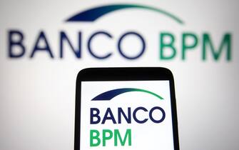 UKRAINE - 2021/08/07: In this photo illustration a Banco BPM logo of an Italian bank is seen on a smartphone and a pc screen. (Photo Illustration by Pavlo Gonchar/SOPA Images/LightRocket via Getty Images)