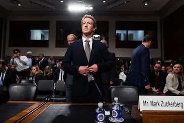 UNITED STATES - JANUARY 31: Mark Zuckerberg, CEO of Meta, arrives to the Senate Judiciary Committee hearing titled "Big Tech and the Online Child Sexual Exploitation Crisis," in Dirksen building on Wednesday, January 31, 2024. (Tom Williams/CQ-Roll Call, Inc via Getty Images)